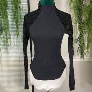 Free People Black Lace Sleeve Top